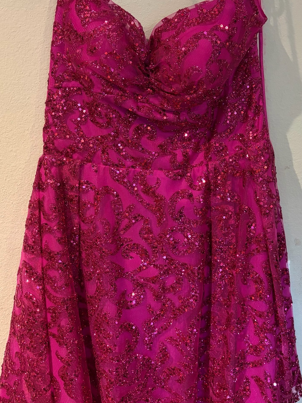 Strapless Fuchsia Sequin Party Dress